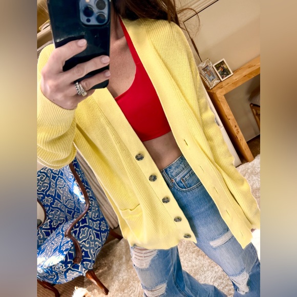 NEW! Re/Done cardigan 90’s oversized cardigan yellow 100% cotton … - Picture 10 of 11